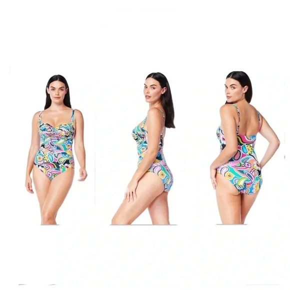 Bleu Rod Beattie Go For Bold Shirred Underwire One-Piece - Picture 1 of 13